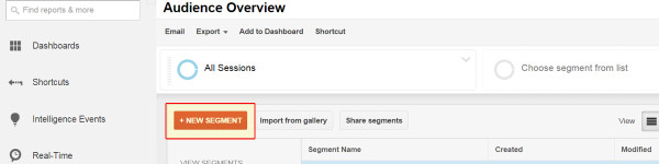 New Segment Button in Google Analytics